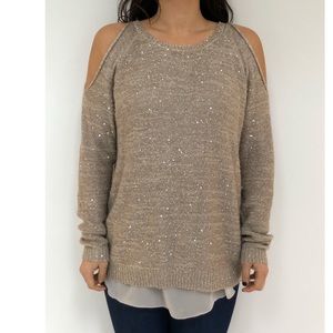 Jessica Simpson Abbey Sequin Cold Shoulder Sweater